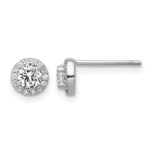 Cheryl M Sterling Silver Rhodium-Plated Polished Cubic Zirconia Halo Stud Earrings, 6.2 mm