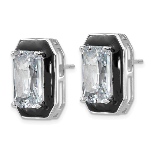 Cheryl M Sterling Silver Rhodium-Plated Polished Black Enamel and Emerald-Cut Cubic Zirconia Stud Earrings, 20.1 mm - View 2