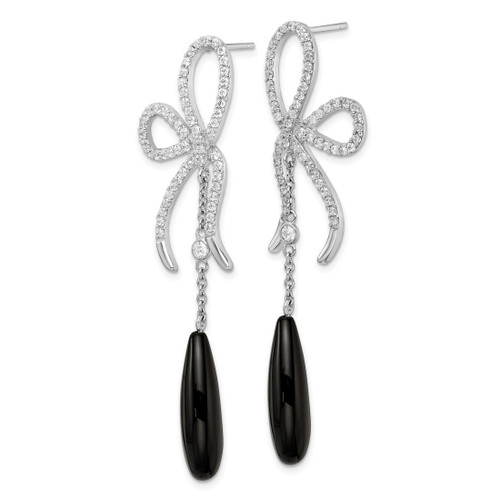 Cheryl M Sterling Silver Rhodium-Plated Polished Fancy Onyx and Cubic Zirconia Bow Post Dangle Earrings, 64 mm - View 2