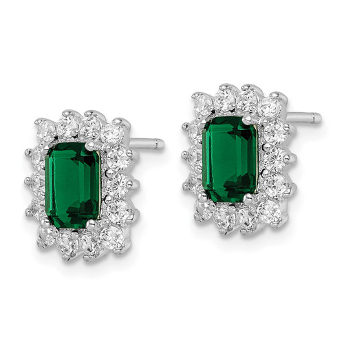 Cheryl M Sterling Silver Rhodium-Plated Polished Fancy Green and White Cubic Zirconia Stud Earrings, 12.3 mm - View 2