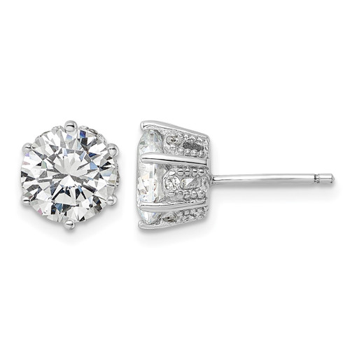 Cheryl M Sterling Silver Rhodium-Plated Polished and Textured Cubic Zirconia Stud Earrings, 8 mm