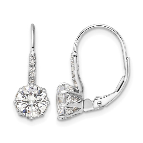 Cheryl M Sterling Silver Rhodium-Plated Polished Cubic Zirconia Leverback Drop Earrings, 16.5 mm