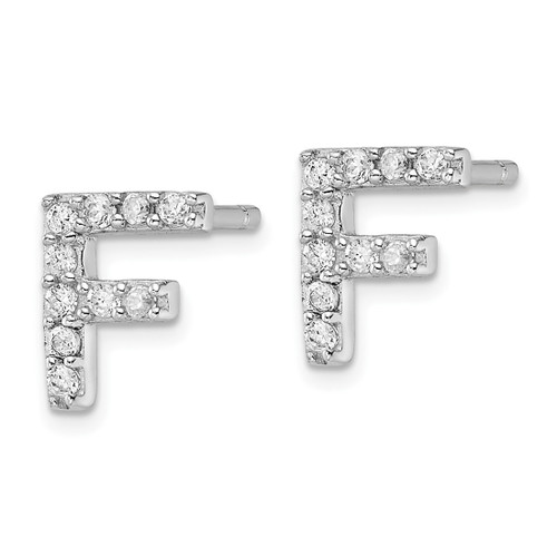 Cheryl M Sterling Silver Rhodium-Plated Polished Letter F Cubic Zirconia Initial Stud Earrings, 7.5 mm - View 2