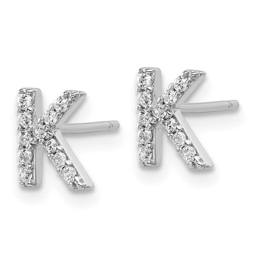 Cheryl M Sterling Silver Rhodium-Plated Polished Letter K Cubic Zirconia Initial Stud Earrings, 7.5 mm - View 2