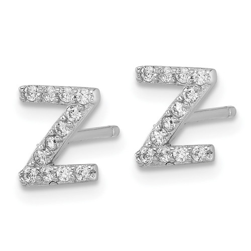Cheryl M Sterling Silver Rhodium-Plated Polished Letter Z Cubic Zirconia Initial Stud Earrings, 7.5 mm - View 2