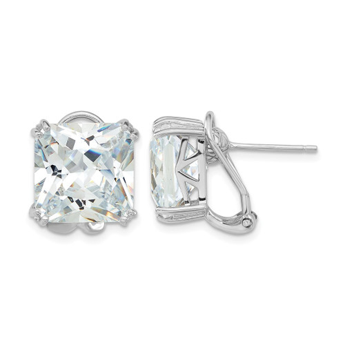 Cheryl M Sterling Silver Rhodium-Plated Polished Cushion-Cut Cubic Zirconia Post Omega Back Stud Earrings, 12.75 mm