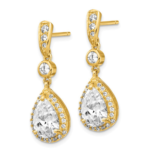 Cheryl M Sterling Silver Gold-Tone Brilliant-Cut Cubic Zirconia Teardrop and Bezel Halo Post Dangle Earrings, 27 mm - View 2