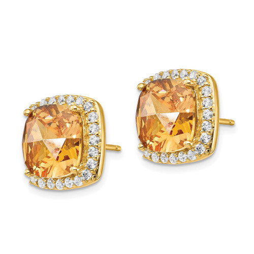 Cheryl M Sterling Silver Gold-Tone Brilliant-Cut Champagne and White Cubic Zirconia Stud Earrings, 13 mm - View 2