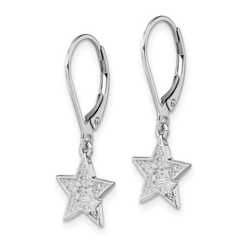 Sterling Silver Rhodium-Plated 0.098ct Diamond Star Leverback Drop Earrings, 23 mm - View 2