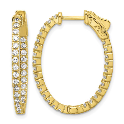 Sterling Shimmer Sterling Silver Gold-Tone Flash Gold and Silver-Tone 1.7 mm Cubic Zirconia 54 Stone Oval In and Out Hinged Hoop Earrings