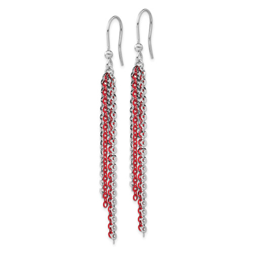Sterling Silver Rhodium-Plated & Red Flash-Plated Chain Dangle French Wire Earrings, 82.5 mm - View 2