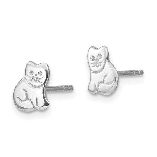 Sterling Silver Rhodium-Plated Polished Cat Stud Earrings, 8 mm - View 2