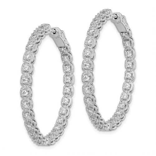 Sterling Shimmer Sterling Silver Rhodium-Plated 50 Stone 2.0 mm Cubic Zirconia In and Out Round Hinged Hoop Earrings, 40 mm Long - View 2