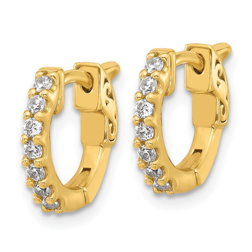 Sterling Shimmer Sterling Silver Gold-Tone Flash Gold and Silver-Tone 1.7 mm Cubic Zirconia 14 Stone Hinged Hoop Earrings, 12.5 mm Long - View 2