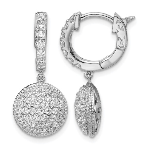 Sterling Shimmer Sterling Silver Rhodium-Plated 88 Stone Cubic Zirconia Pavé Circle Dangle Hinged Hoop Drop Earrings, 25 mm
