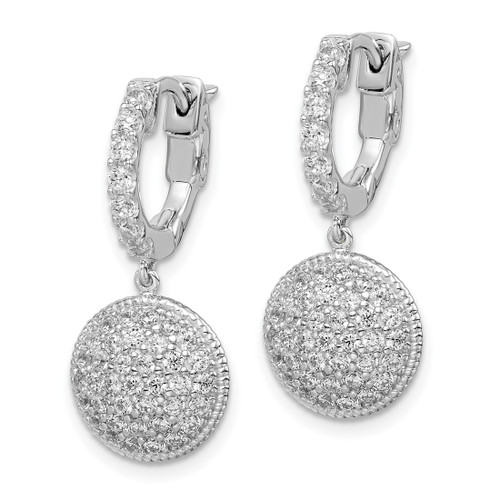 Sterling Shimmer Sterling Silver Rhodium-Plated 88 Stone Cubic Zirconia Pavé Circle Dangle Hinged Hoop Drop Earrings, 25 mm - View 2