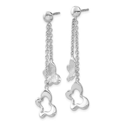 Sterling Silver Polished & Textured Butterfly Dangle Earrings, 49 mm - View 2