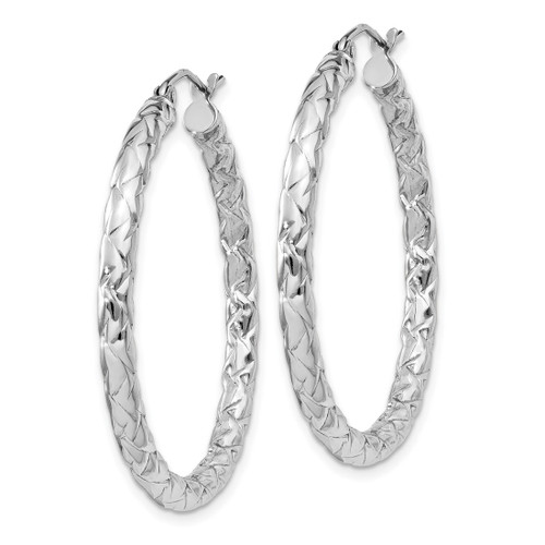 Sterling Silver Rhodium-Plated Textured 3 x 35 mm Hoop Earrings - View 2