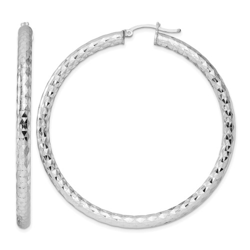 Sterling Silver Rhodium-Plated Textured 4 x 60 mm Hoop Earrings