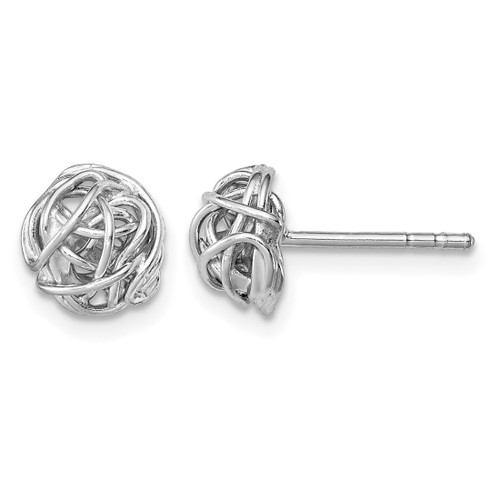 Sterling Silver Rhodium-Plated Polished Knot 7.5 mm Stud Earrings, 9 mm Long