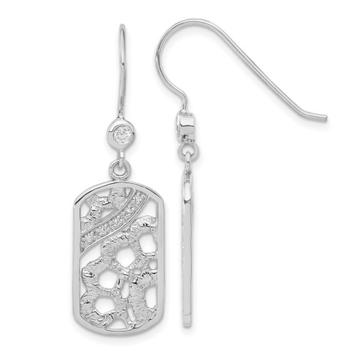 Sterling Silver Rhodium-Plated Fancy Cubic Zirconia Floral Dangle French Wire Earrings, 41.75 mm