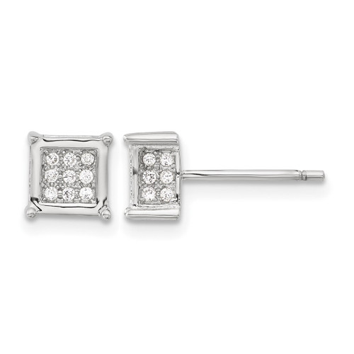 Sterling Silver Rhodium-Plated Polished Cubic Zirconia Square Stud Earrings, 7 mm