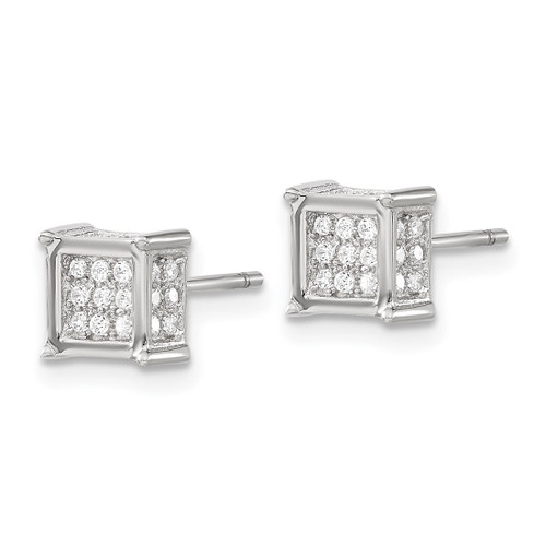 Sterling Silver Rhodium-Plated Polished Cubic Zirconia Square Stud Earrings, 7 mm - View 2