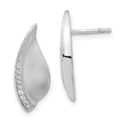 Sterling Silver Polished & Satin Cubic Zirconia Fancy Post Drop Earrings, 21 mm