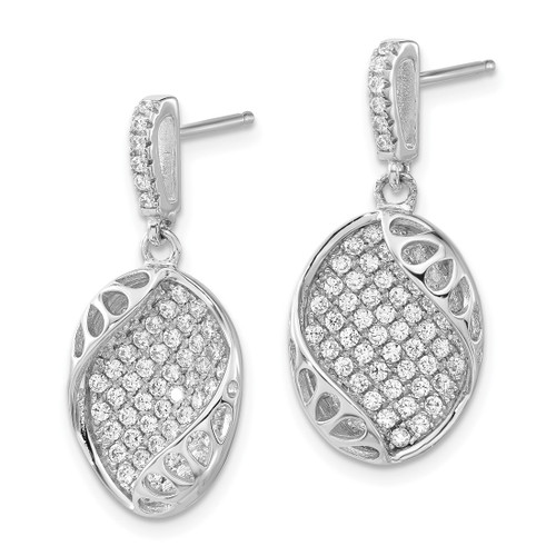 Pure Fire Sterling Silver Cubic Zirconia Oval Post Dangle Earrings, 28 mm - View 2