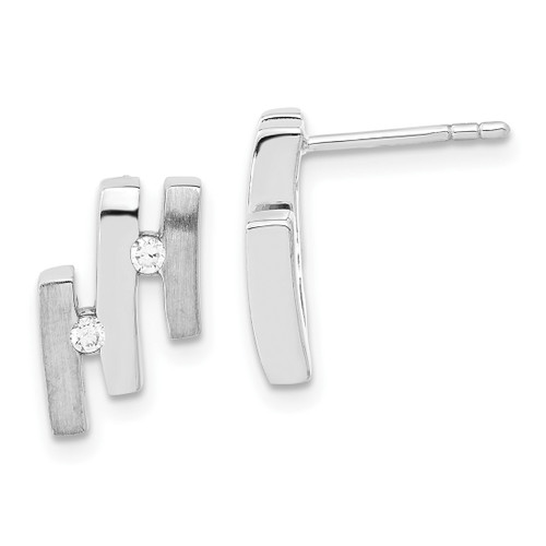 Sterling Silver Brushed And Polished Cubic Zirconia Stud Earrings, 13.3 mm