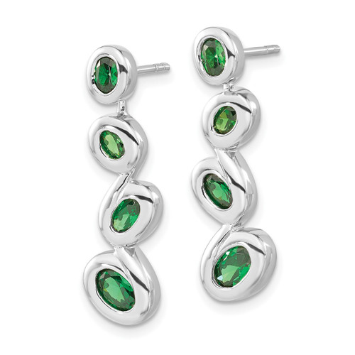 Sterling Silver Polished Green Cubic Zirconia Post Dangle Earrings, 29.8 mm - View 2