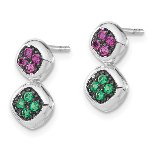 Sterling Silver Black Rhodium Lab-Created Ruby & Synthetic Green Spinel Post Dangle Earrings, 14.1 mm - View 2