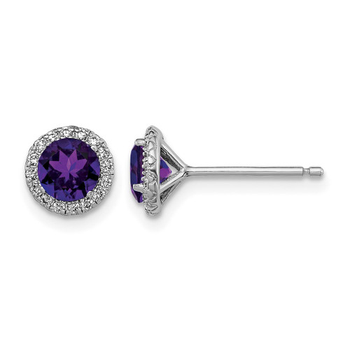 Sterling Silver Rhodium-Plated Amethyst and Cubic Zirconia Stud Earrings, 8 mm