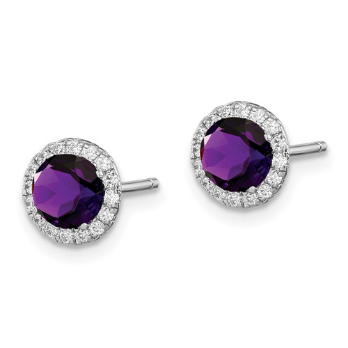 Sterling Silver Rhodium-Plated Amethyst and Cubic Zirconia Stud Earrings, 8 mm - View 2