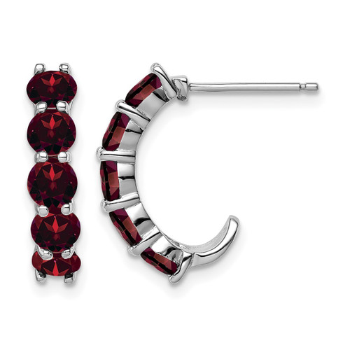 Sterling Silver Rhodium-Plated Garnet J-Hoop Earrings, 19 mm