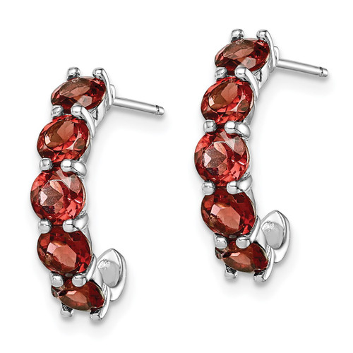 Sterling Silver Rhodium-Plated Garnet J-Hoop Earrings, 19 mm - View 2
