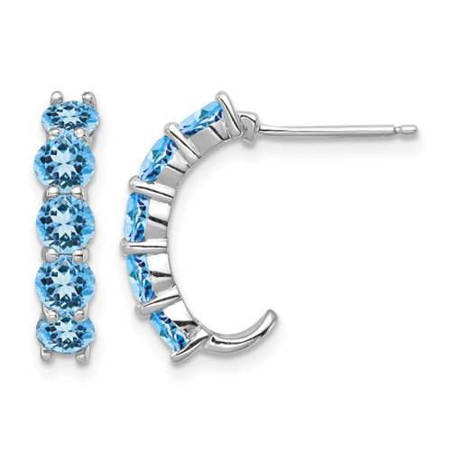 Sterling Silver Rhodium-Plated Blue Topaz J-Hoop Earrings, 19 mm