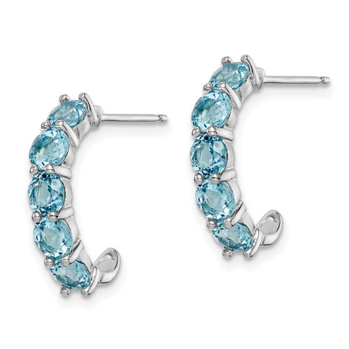 Sterling Silver Rhodium-Plated Blue Topaz J-Hoop Earrings, 19 mm - View 2