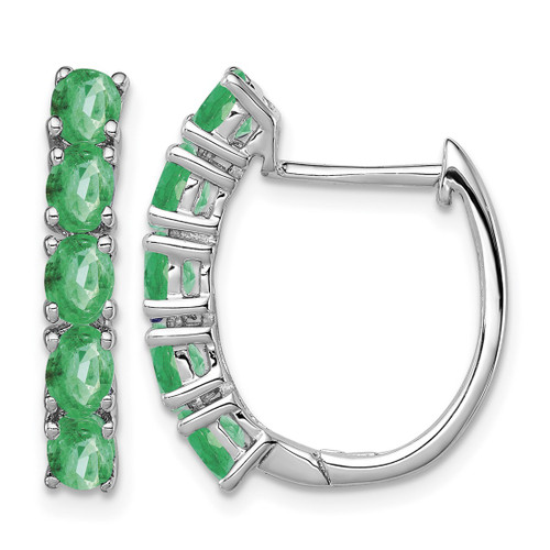 Sterling Silver Rhodium-Plated Polished Emerald Hinged Hoop Earrings, 20 mm