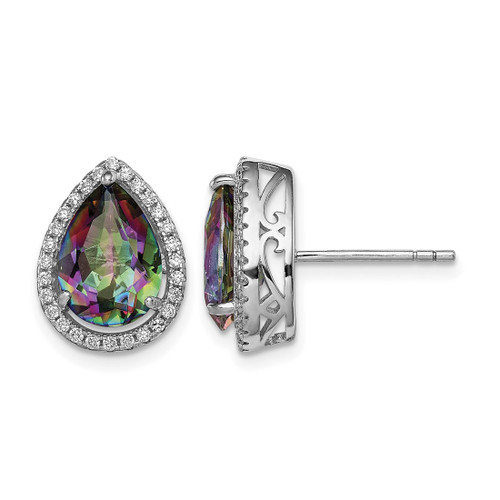Sterling Silver Rhodium-Plated Polished Mystic Topaz & Cubic Zirconia Stud Earrings, 14 mm
