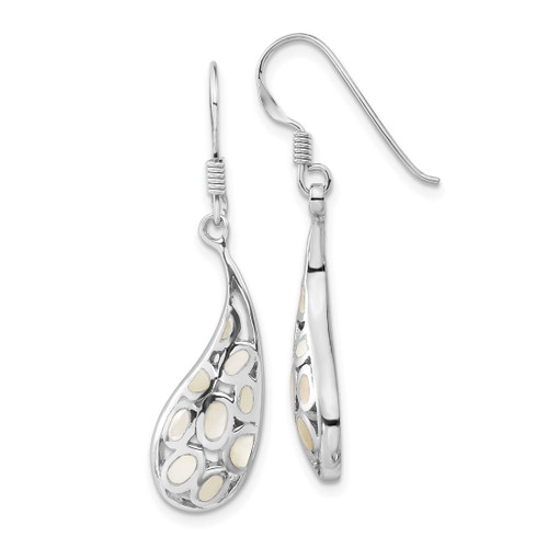 Sterling Silver Polished Mother of Pearl Teardrop Dangle French Wire Earrings, 39.6 mm