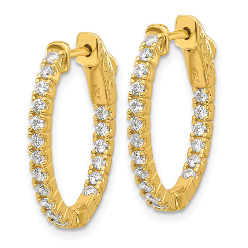 Sterling Shimmer Sterling Silver Gold-Tone Flash Gold and Silver-Tone 1.7 mm Cubic Zirconia 36 Stone Oval In and Out Hinged Hoop Earrings, 23 mm Long - View 2