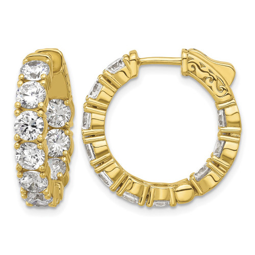 Sterling Shimmer Sterling Silver Gold-Tone Flash Gold and Silver-Tone 4.25 mm Cubic Zirconia 20 Stone In and Out Hinged Hoop Earrings, 22.7 mm Long