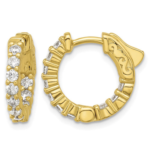 Sterling Shimmer Sterling Silver Gold-Tone Flash Gold and Silver-Tone 2.3 mm Cubic Zirconia 20 Stone In and Out Hinged Hoop Earrings, 16.3 mm Long