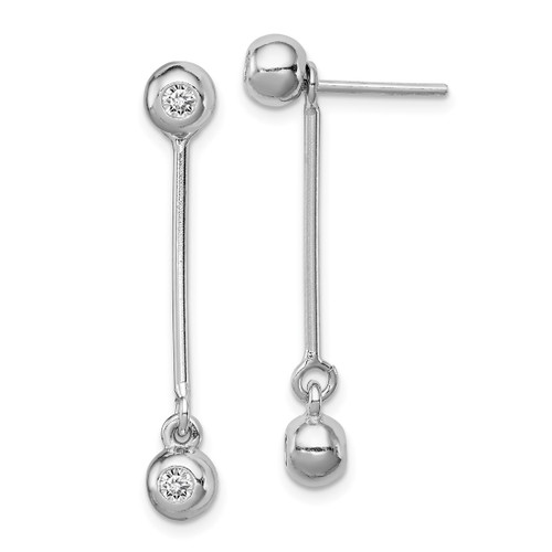 Sterling Silver Rhodium-Plated Post & Dangle Cubic Zirconia Ball Front & Back Drop Earrings, 34.5 mm