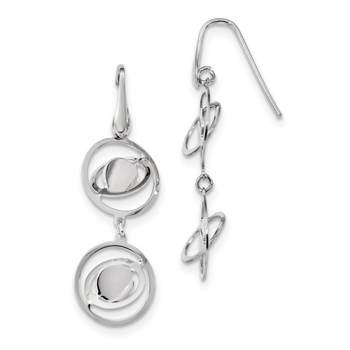 Sterling Silver Rhodium-Plated-Plate Twisted Circles Shepherd Hook Drop French Wire Earrings, 48.3 mm