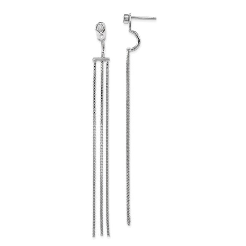 Sterling Silver Rhodium-Plated Cubic Zirconia Front & Back Dangle Chain Post Drop Earrings, 78.4 mm