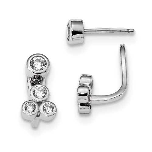 Sterling Silver Rhodium-Plated Cubic Zirconia Post Detachable Cubic Zirconia Dangle Earrings, 17 mm