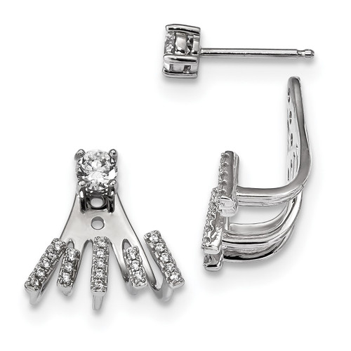 Sterling Silver Rhodium-Plated Cubic Zirconia Post Detachable Cubic Zirconia Dangle Earrings, 16 mm