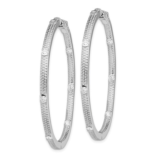 Sterling Silver Rhodium-Plated Cubic Zirconia In/Out Round Hinged Hoop Earrings, 53.8 mm - View 2